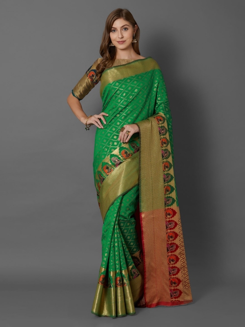 

Mitera Green Silk Blend Woven Design Banarasi Saree