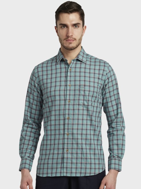 

ColorPlus Men Sea Green & Blue Tailored Fit Checked Casual Shirt