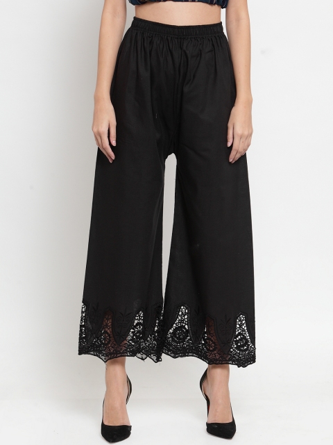 

Clora Creation Women Black Hem Design Cotton Straight Palazzos