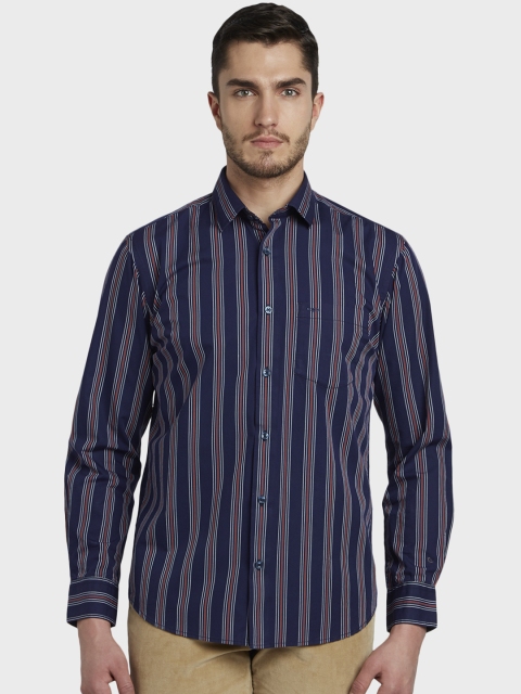 

ColorPlus Men Navy Blue & Orange Tailored Fit Striped Casual Shirt