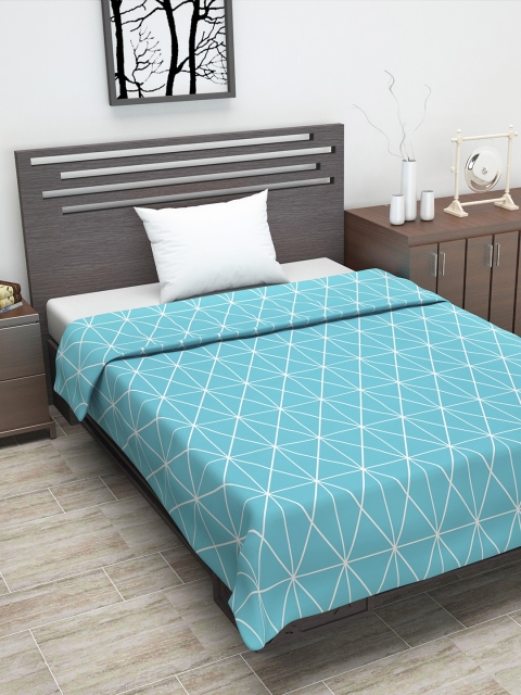

Divine Casa Turquoise Blue Geometric AC Room 110 GSM Single Bed Dohar