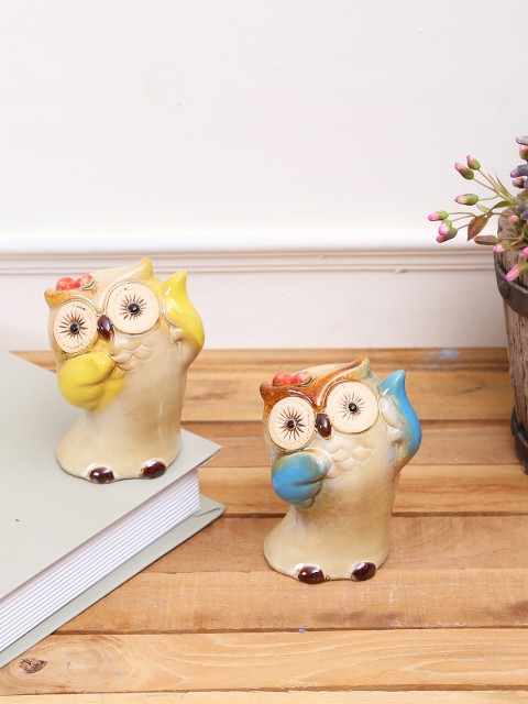 

TAYHAA Set of 2 Multi Owls Ceramic Showpiece