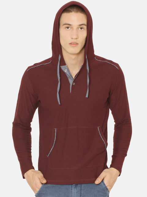 

ARISE Men Maroon Solid Hood T-shirt