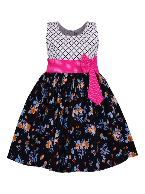 

Wish Karo Girls Navy Blue & White Floral Printed Fit and Flare Dress