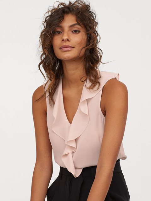 

H&M Pink Sleeveless Flounced Blouse