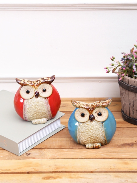 

TAYHAA Set of 2 Multi Owls Ceramic Showpiece