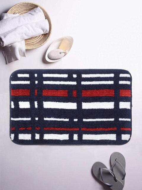 

ROMEE Navy Blue & White Microfiber Anti-Slip Bath Rug