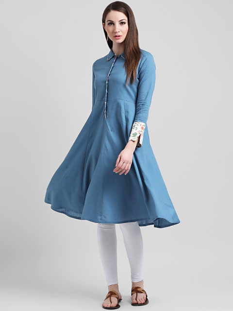 

Aayna Women Blue Solid A-Line Kurta