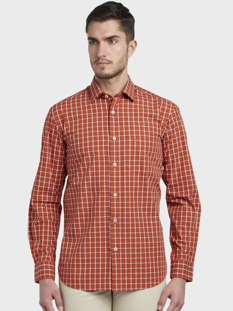 

ColorPlus Men Orange & White Tailored Fit Checked Casual Shirt