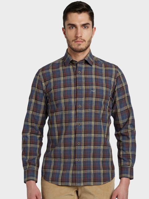 

ColorPlus Men Brown & Blue Tailored Fit Checked Casual Shirt