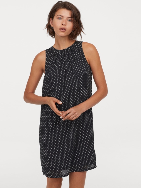 

H&M Women Black Printed Dress With Ties