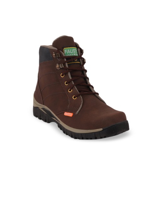 

FAUSTO Men Brown Solid Synthetic Leather High-Top Boat Shoes