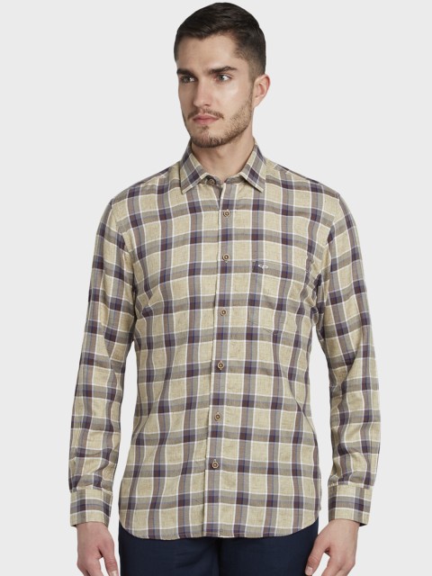 

ColorPlus Men Beige & Brown Tailored Fit Checked Casual Shirt