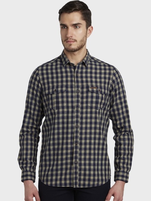 

ColorPlus Men Navy Blue & Off-White Regular Fit Checked Casual Shirt