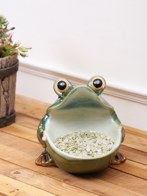 

TAYHAA Green Frog-Shaped Multiutility Container Ceramic Showpiece