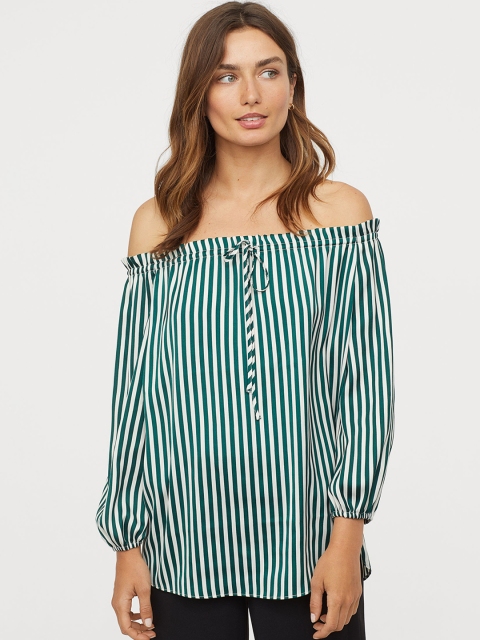 

H&M Green & White Striped Off-The-Shoulder Blouse