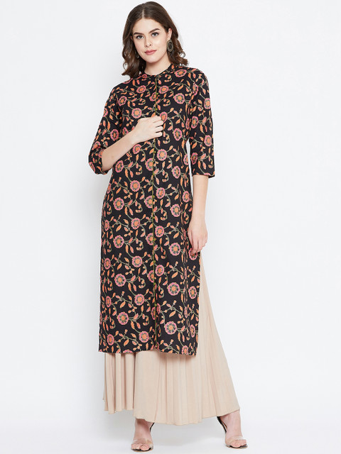 

rangeelo rajasthan Women Black & Pink Printed Straight Kurta