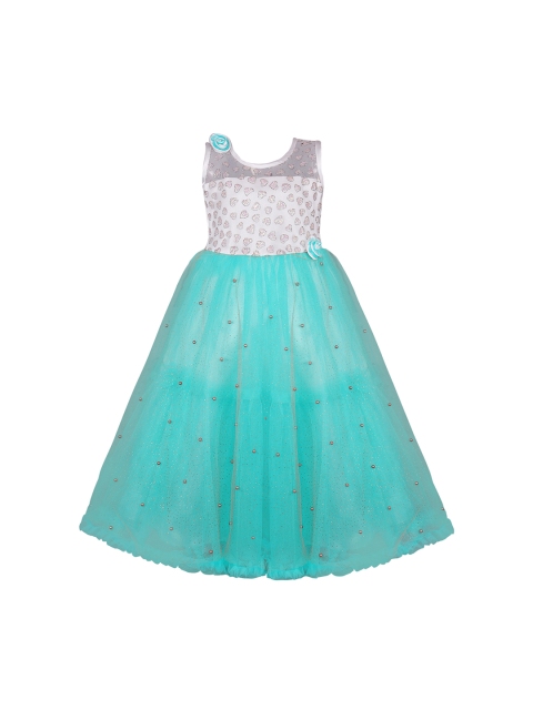 

Wish Karo Girls Blue & White Quirky Embellished Maxi Dress