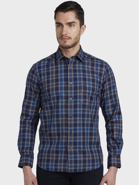

ColorPlus Men Blue Tailored Fit Checked Casual Shirt