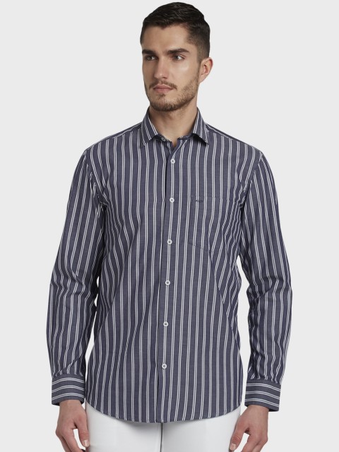 

ColorPlus Men Navy Blue & White Tailored Fit Striped Casual Shirt