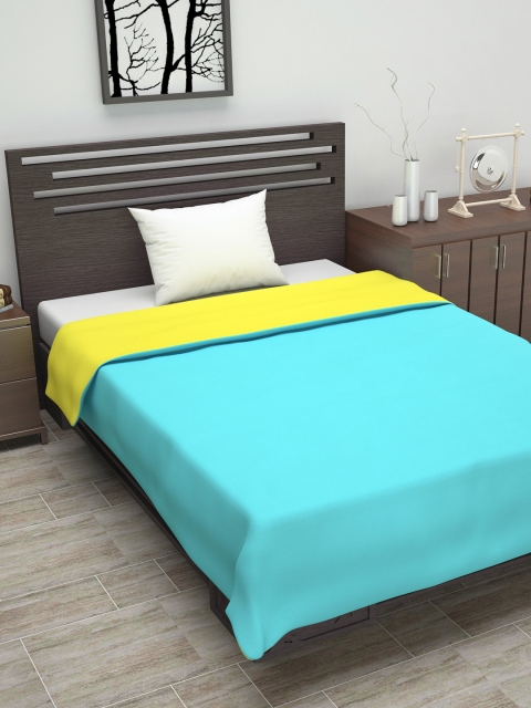 

Divine Casa Yellow & Turquoise Blue Solid AC Room 110 GSM Single Bed Dohar