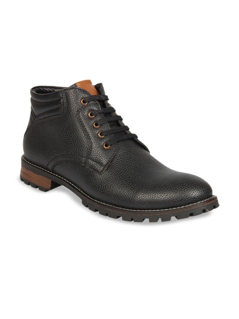 

Respiro Men Black Solid Synthetic Leather Mid-Top Flat Boots