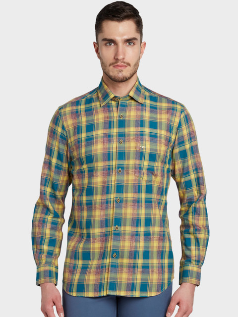 

ColorPlus Men Yellow & Blue Tailored Fit Checked Casual Shirt