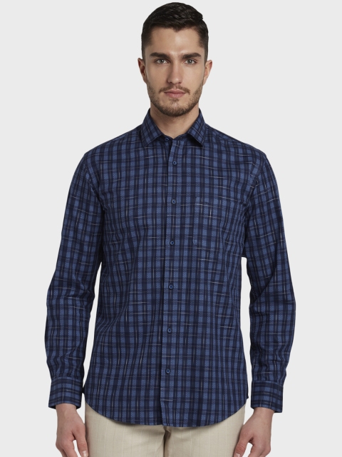 

ColorPlus Men Blue Tailored Fit Checked Casual Shirt