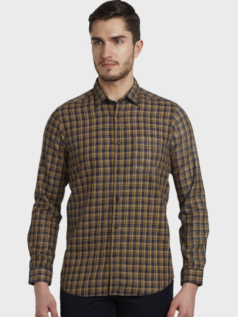 

ColorPlus Men Yellow & Blue Regular Fit Checked Casual Shirt