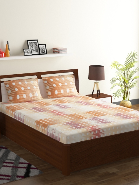 

BOMBAY DYEING Brown Geometric 104 TC Cotton 1 King Bedsheet with 2 Pillow Covers