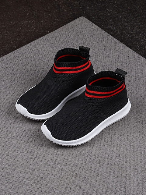 

Walktrendy Unisex Black Woven Design Synthetic Mid-Top Slip-On Sneakers