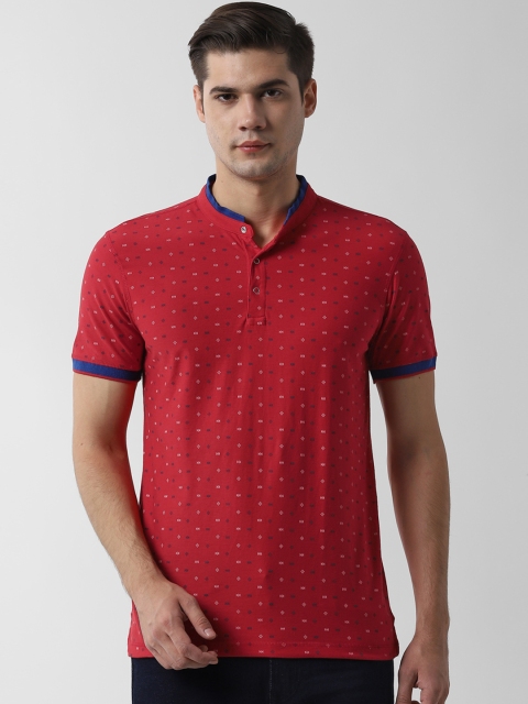 

Peter England Casuals Men Red Printed Mandarin Collar T-shirt