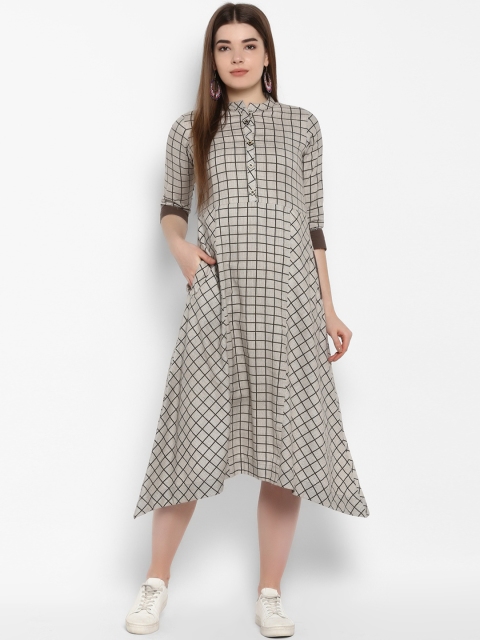 

ETHNIC STREET Women Off-White & Brown Fit and Flare Dress