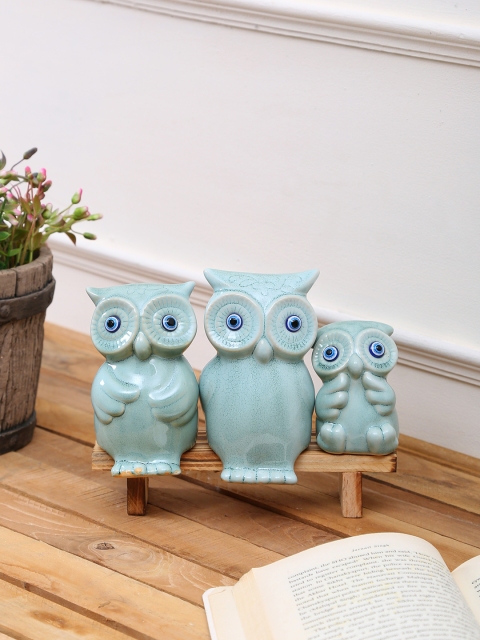

TAYHAA Set of 3 Blue Owls Ceramic Showpiece