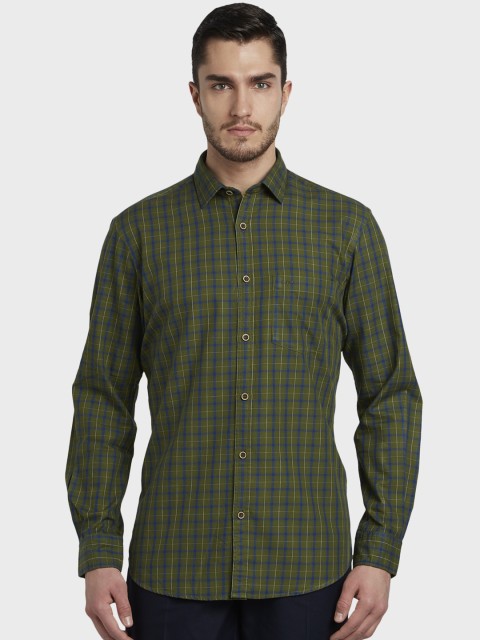 

ColorPlus Men Green Tailored Fit Checked Casual Shirt