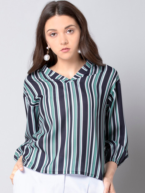 

FabAlley Women Blue Candy Striped Top