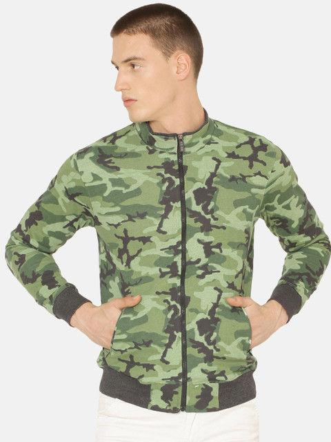 

ARISE Men Green and Charcoal Black Printed Bomber Jacket