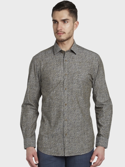 

ColorPlus Men Green Tailored Fit Printed Casual Shirt