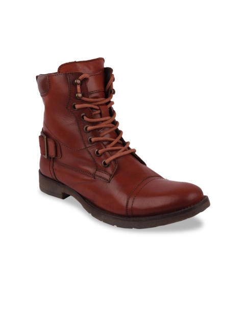

FAUSTO Men Brown Solid Leather High-Top Flat Boots
