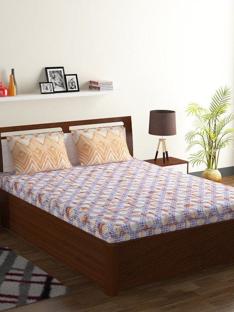 

BOMBAY DYEING Peach-Coloured Geometric 104 TC Cotton 1 King Bedsheet with 2 Pillow Covers