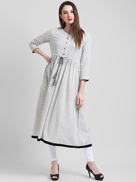 

Aayna Women White & Black Printed A-Line Kurta