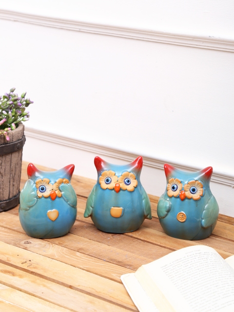 

TAYHAA Set of 3 Blue Owls Ceramic Showpiece