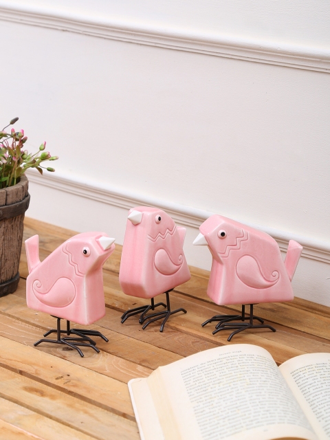 

TAYHAA Set of 3 Pink Birds Ceramic Showpiece