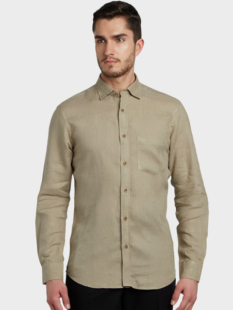 

ColorPlus Men Beige Tailored Fit Self Design Linen Casual Shirt