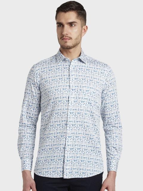 

ColorPlus Men White Tailored Fit Printed Casual Shirt