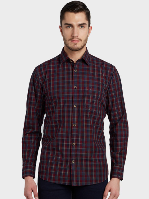 

ColorPlus Men Maroon & Blue Tailored Fit Checked Casual Shirt