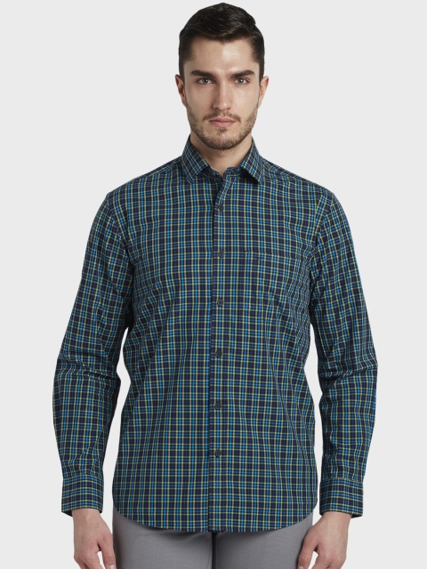 

ColorPlus Men Green & Blue Tailored Fit Checked Casual Shirt