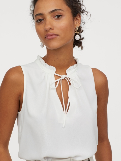 

H&M Women White Solid Sleeveless Blouse