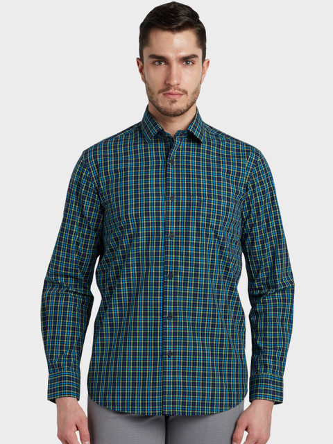 

ColorPlus Men Blue & Green Tailored Fit Checked Casual Shirt