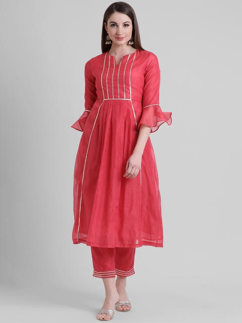 

Aayna Women Fuchsia Yoke Design A-Line Kurta With Gota Lace